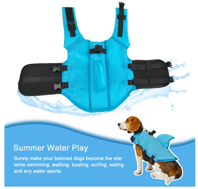 Shark Dog Life Vest — Reinforced Buoyancy Swimwear for Small Dogs, Safety Vest with Handle for Medium & Large Dogs While Surfing