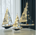 Mediterranean Style Wooden LED Sailboat Model