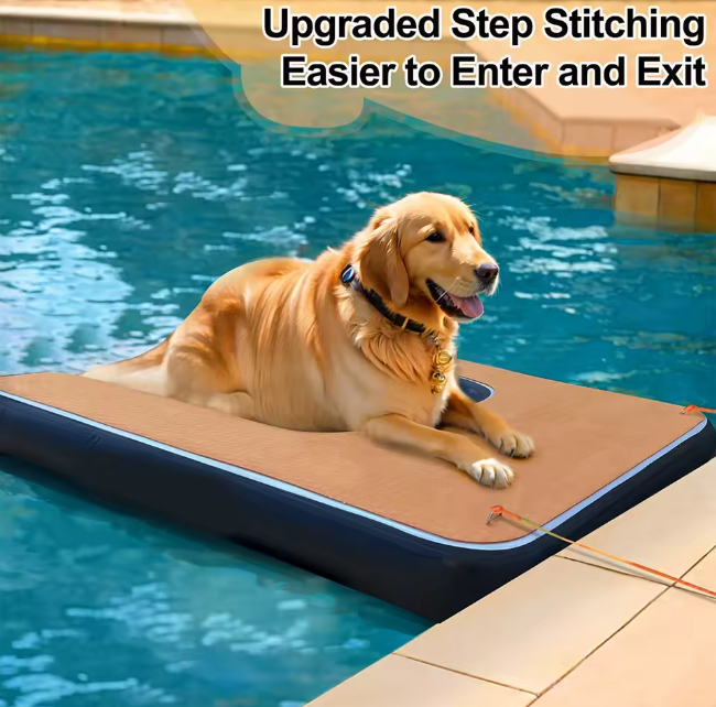 Pool Ramp for Dogs — Inflatable Dog Ramp 60"x40" with Non-Slip Surface & Floating Ladder