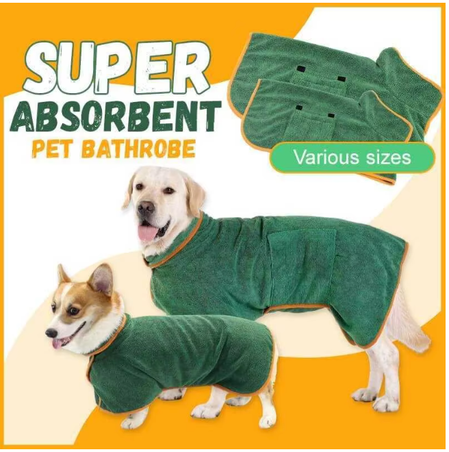 Pet Bathrobe — Highly Absorbent, Quick-Drying Dog & Cat Towel Coat with Adjustable Fit, for Small, Medium & Large Pets