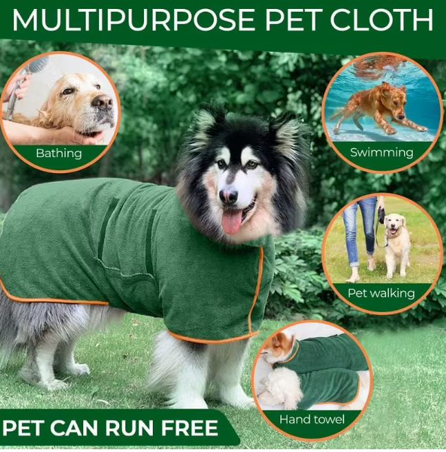 Pet Bathrobe — Highly Absorbent, Quick-Drying Dog & Cat Towel Coat with Adjustable Fit, for Small, Medium & Large Pets