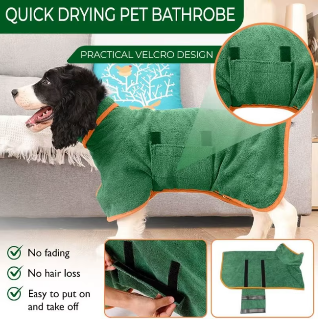 Pet Bathrobe — Highly Absorbent, Quick-Drying Dog & Cat Towel Coat with Adjustable Fit, for Small, Medium & Large Pets