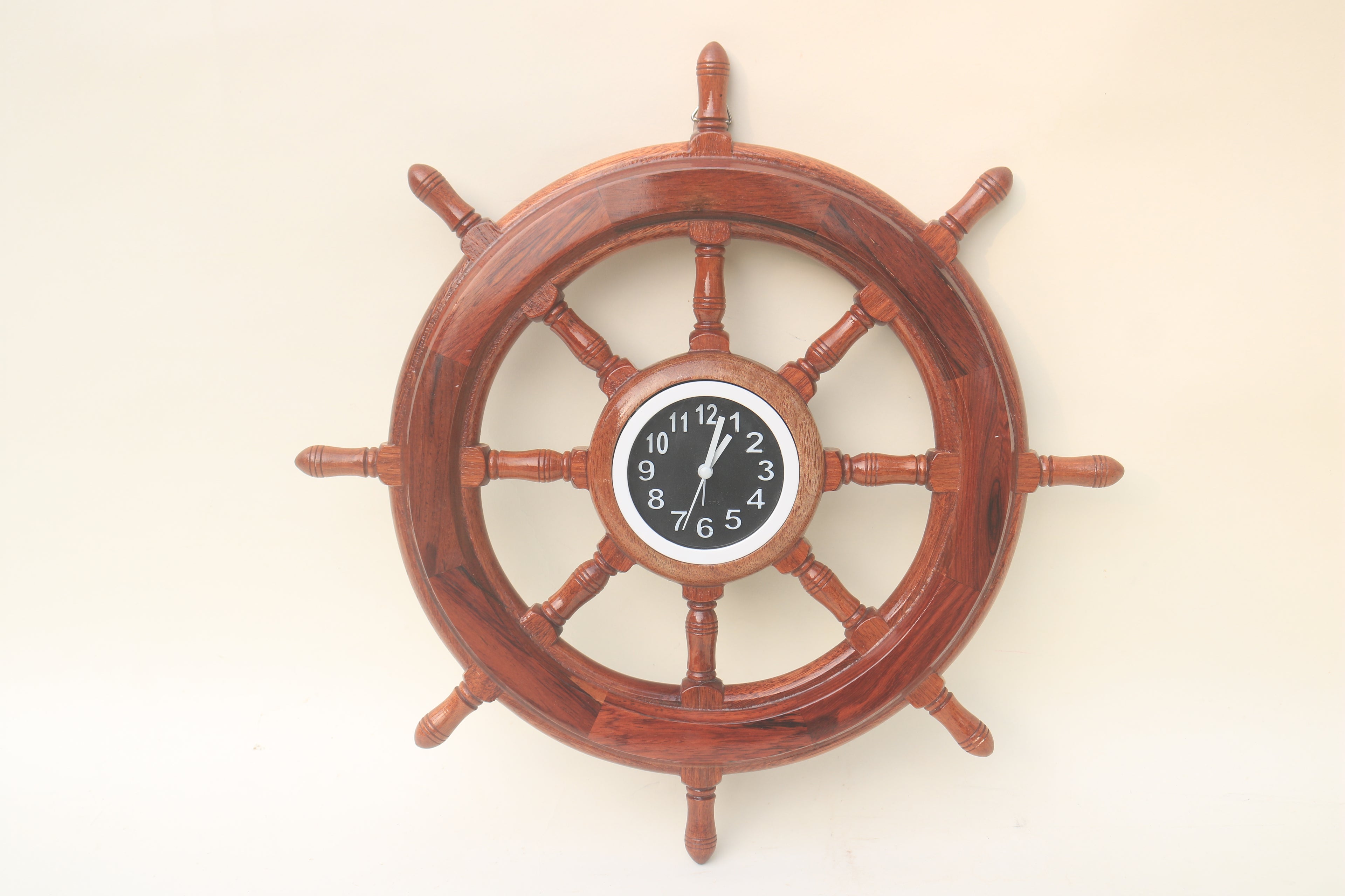 Ship Wheel with Clock — 40cm | Handcrafted