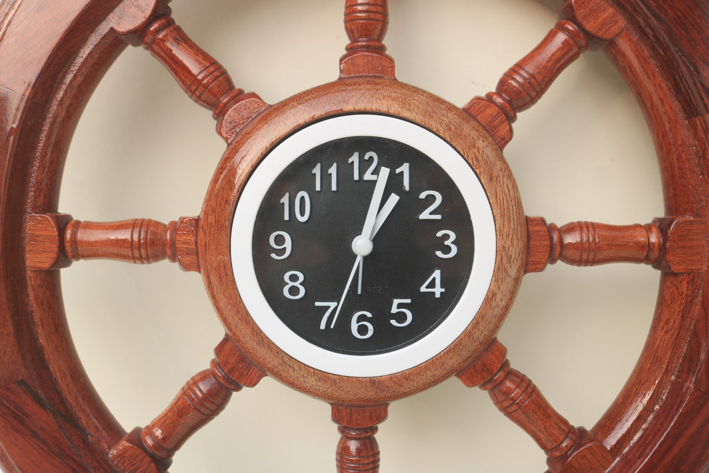 Ship Wheel with Clock — 40cm | Handcrafted