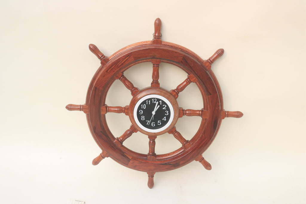 Ship Wheel with Clock — 40cm | Handcrafted