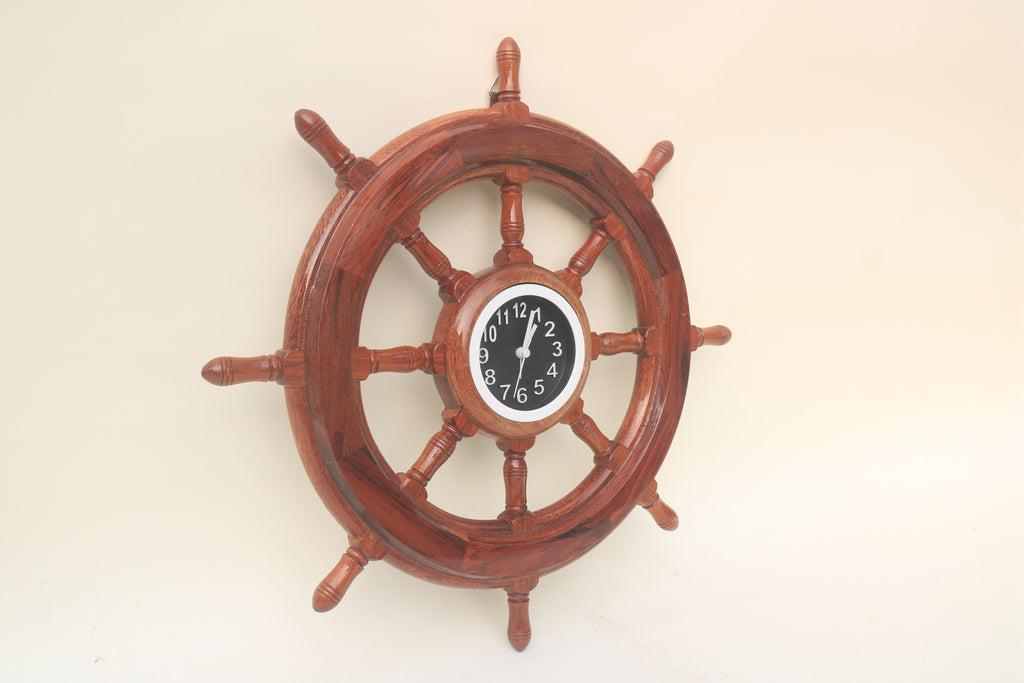 Ship Wheel with Clock — 40cm | Handcrafted