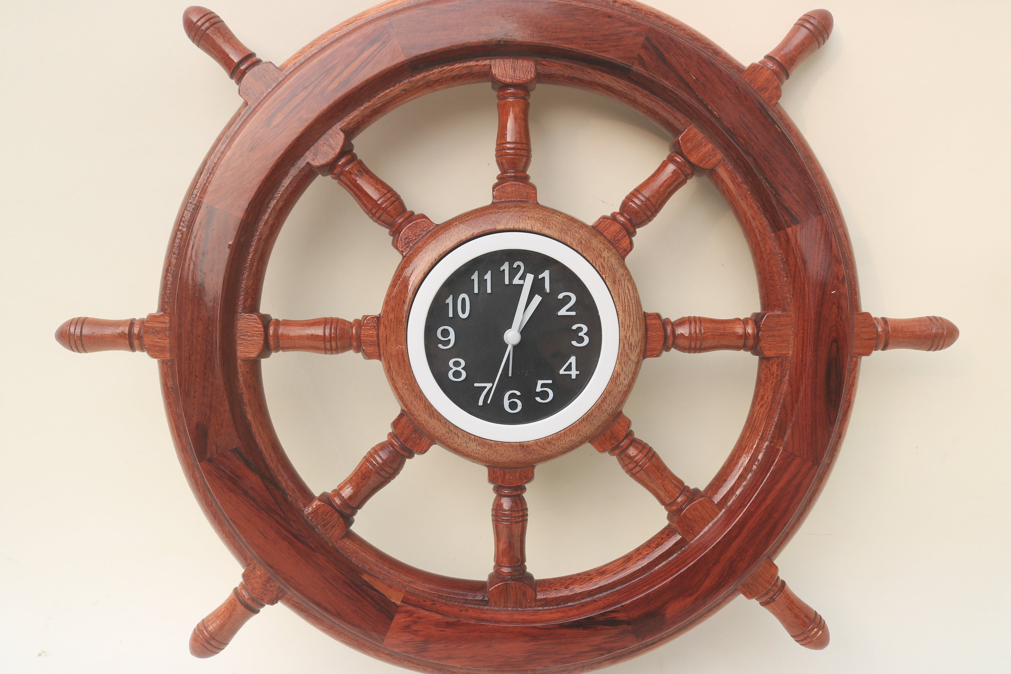 Ship Wheel with Clock — 40cm | Handcrafted
