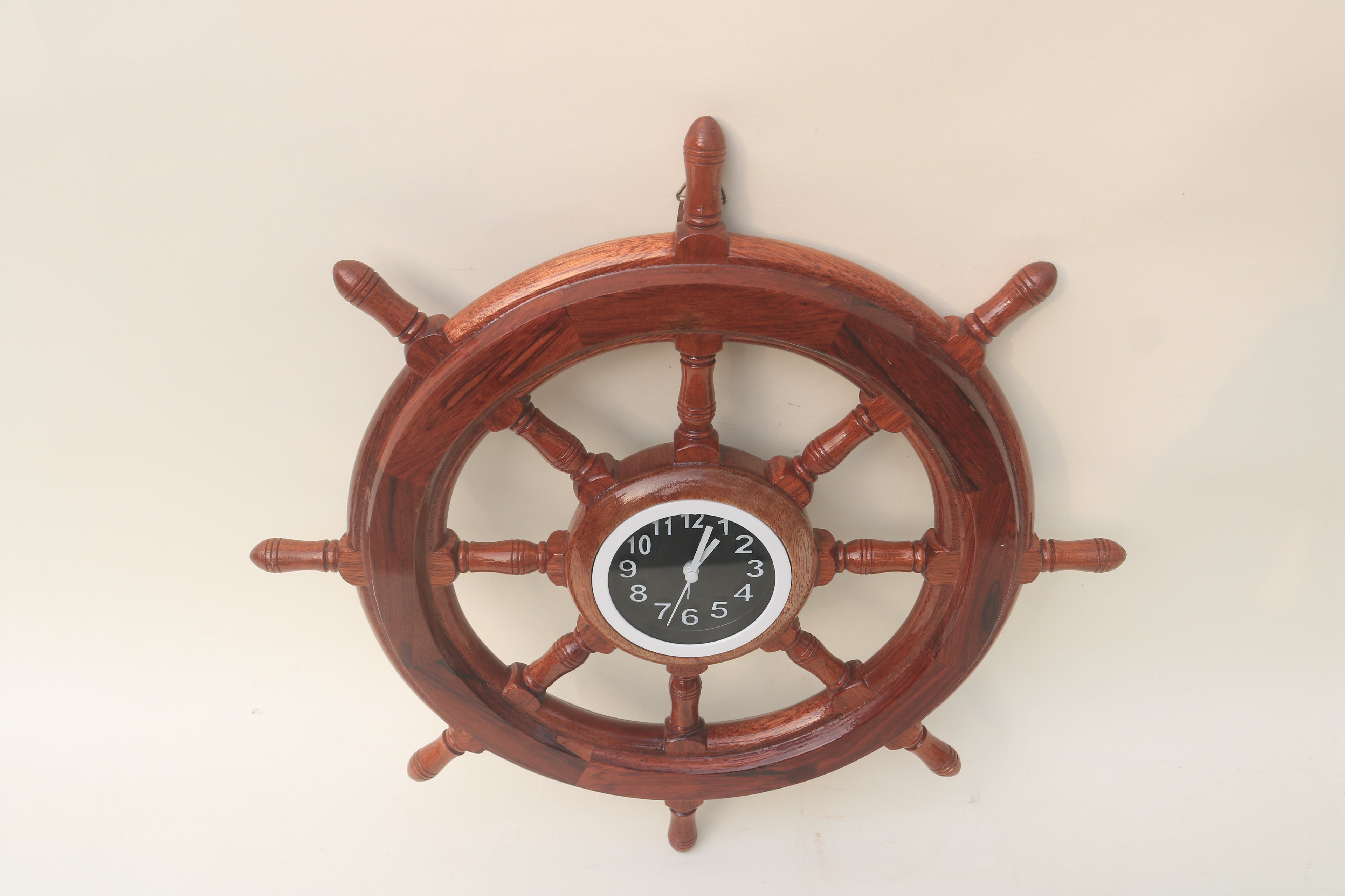 Ship Wheel with Clock — 40cm | Handcrafted