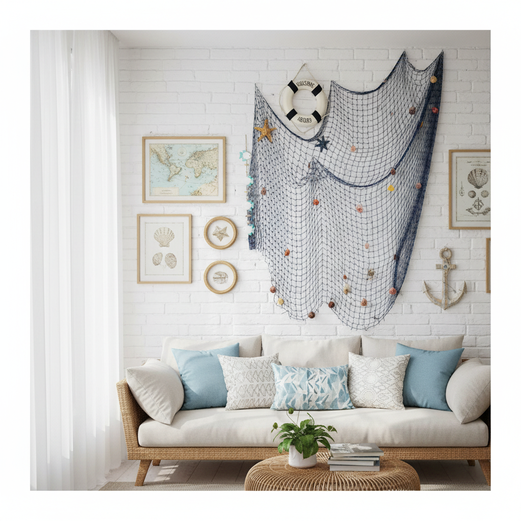 Decorative Fishing Net — Mediterranean Nautical Wall Decor