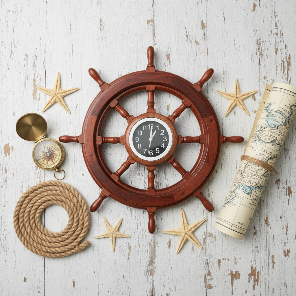 Ship Wheel with Clock — 40cm | Handcrafted