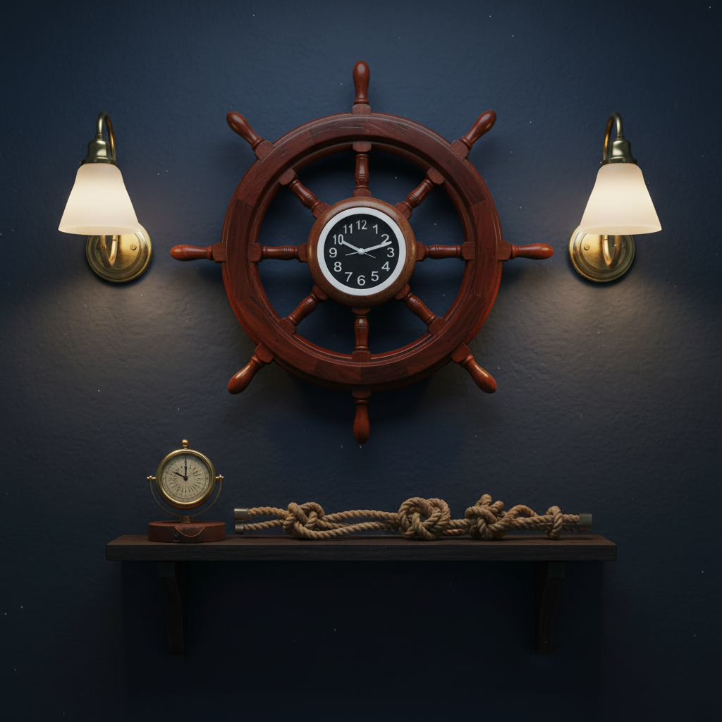 Ship Wheel with Clock — 40cm | Handcrafted